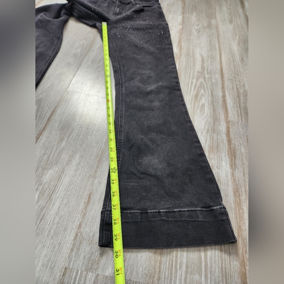 BBJ Rhinestone Flare Black Denim Jeans High Rise Stretch Cotton Blend Sz 7/28 - Picture 11 of 12